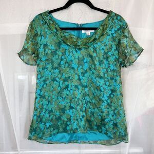 Coldwater Creek 100% silk boat neck bouse sz 8 boho cottagecore office chiffon